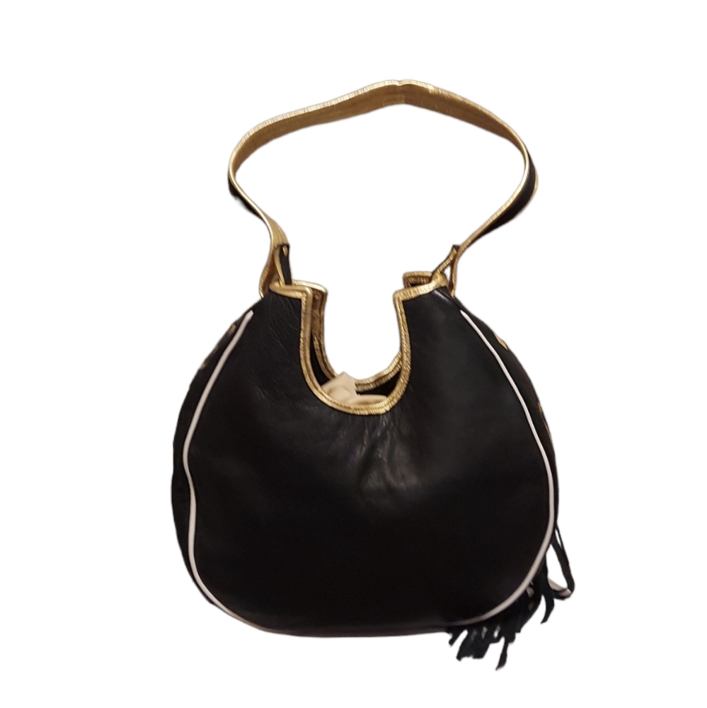 Saints Football Leather Fringe Zip Up Closure Black & Gold! Shoulder Bag! - Picture 2 of 6